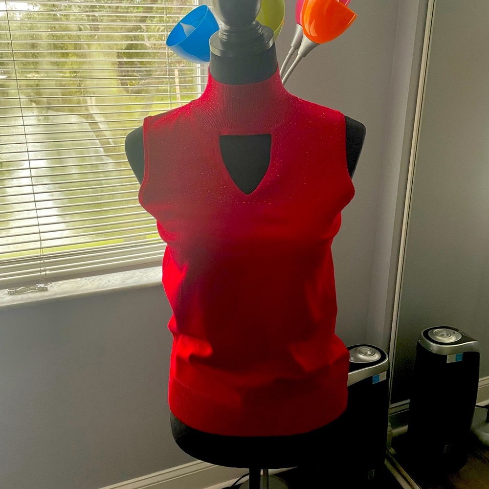 NWOT Cable & Gauge Cherry Red Peekaboo Blouse